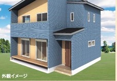 ブルーの外壁の家