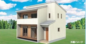 明るい外壁の2階建て